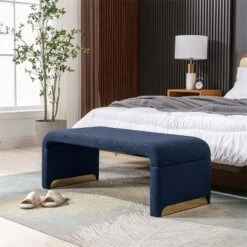 Lily 43.31" Faux Shearling Fabric Look Upholstered Waterfall Bench With Gold Metal Legs-Maison Boucle 26 Lily 43.31" Faux Shearling Fabric Look Upholstered Waterfall Bench With Gold Metal Legs-Maison Boucle -DreamNest Store GUEST f7ab20b3 b6ce 4667 95b4 a267df313b66