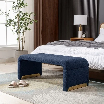 Lily 43.31" Faux Shearling Fabric Look Upholstered Waterfall Bench With Gold Metal Legs-Maison Boucle 12 Lily 43.31" Faux Shearling Fabric Look Upholstered Waterfall Bench With Gold Metal Legs-Maison Boucle - Image 12