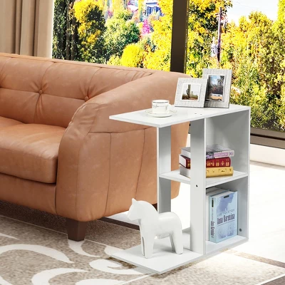 Costway 3-tier Side Table W/Storage Shelf Space-saving Nightstand White 1 Costway 3-tier Side Table W/Storage Shelf Space-saving Nightstand White