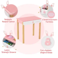 Costway Kids Vanity Set Rabbit Makeup Dressing Table Chair Set W/ Mirror Drawer WhitePink -DreamNest Store GUEST f807f96c 608b 4a83 91b4 dfccdaab1a22