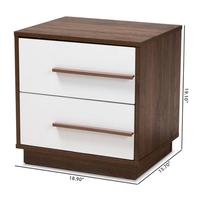 Mette Walnut Finished Wood Nightstand White - Baxton Studio 3 Mette Walnut Finished Wood Nightstand White - Baxton Studio - Image 3