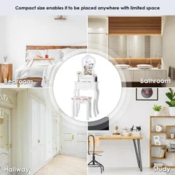 Costway White Vanity Jewelry Makeup Dressing Table Stool Drawer -DreamNest Store GUEST f8b60341 a85d 4a01 8b6b 36fb18d51e8d