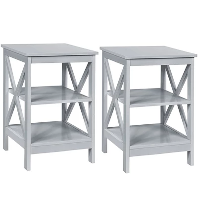 Costway 2 PCS 3-Tier Nightstand End Table X Design Storage Display Shelf Living Room 11 Costway 2 PCS 3-Tier Nightstand End Table X Design Storage Display Shelf Living Room - Image 11