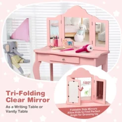 Costway Kids Vanity Table & Stool Princess Dressing Make Up Play Set For Girls Pink -DreamNest Store GUEST f95a84c8 ae0a 42cd b776 f0be7213686a