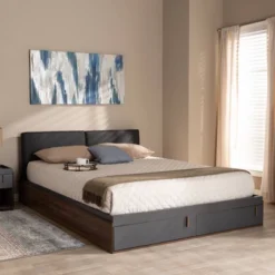 Queen Rikke Two-Tone Wood Platform Storage Bed With Upholstered Headboard Gray - Baxton Studio -DreamNest Store GUEST f9eca362 7f21 48be b588 1dee53504ce1
