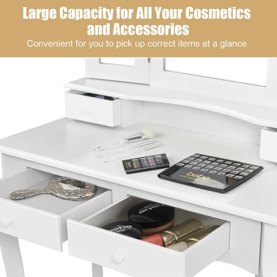 Costway Vanity Makeup Dressing Table Stool 4 Jewelry Wood Desk White 4 Costway Vanity Makeup Dressing Table Stool 4 Jewelry Wood Desk White - Image 4