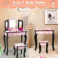 Costway Kid Vanity Set Wooden Makeup Table Stool Tri-Folding Mirror Leopard Print Pink 13 Costway Kid Vanity Set Wooden Makeup Table Stool Tri-Folding Mirror Leopard Print Pink -DreamNest Store GUEST fa78c0ab b696 449a a0f5 5ea4fdb9dd98
