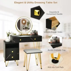 Costway Vanity Table Stool Set Dimmer LED Mirror Large Storage Cabinet Drawer Walnut BlackBrownWhite 19 Costway Vanity Table Stool Set Dimmer LED Mirror Large Storage Cabinet Drawer Walnut BlackBrownWhite -DreamNest Store GUEST faa2c5e9 3f12 408f 9652 b7523a97645a