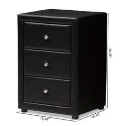 Tessa Faux Leather Upholstered 3 Drawer Nightstand Black - Baxton Studio -DreamNest Store GUEST fae930fb eb2a 44b9 833c 23d45161aa00