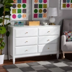 6 Drawer Naomi Wood Bedroom Dresser White/Gold - Baxton Studio -DreamNest Store GUEST fb8f37a1 07a8 4276 a8f3 99755122cba1