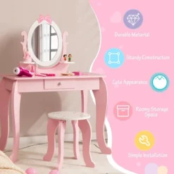 Costway Kid Vanity Table Stool Set With Adjustable Mirror Storage Drawer Makeup Pink -DreamNest Store GUEST fb94d9ce 78b9 4634 bd63 26a668a3345d