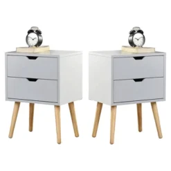 Sweetgo Modern Wooden Bedroom Nightstand End Side Table With 4 Anti-Slip Rubber Padded Legs, And 2 Groove-Handled Storage Drawers -DreamNest Store GUEST fb9992ae d635 4699 891e ac8db101920f