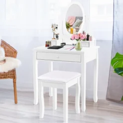 Costway Wooden Vanity Makeup Dressing Table Stool Set Bathroom White -DreamNest Store GUEST fb9c5903 632d 4bf5 849b e88204c9045e