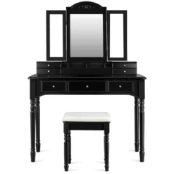 Tangkula 7 Drawers Tri-Folding Vanity Mirror Makeup Dressing Table Set W/ Necklace Hook -DreamNest Store GUEST fc0ce583 7994 445b a335 5bce8702c029