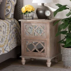 Celia Wood And Mirror 2 Drawer Quatrefoil Nightstand Natural - Baxton Studio 12 Celia Wood And Mirror 2 Drawer Quatrefoil Nightstand Natural - Baxton Studio -DreamNest Store GUEST fc33bf14 efaf 4535 8205 1205bc578435