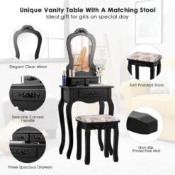 Tangkula Vanity Mirror Makeup Dressing Table Set W/ Stool Drawer Wood Desk -DreamNest Store GUEST fc743b7c 4676 4e4b b3d5 d7d6da3f02d4