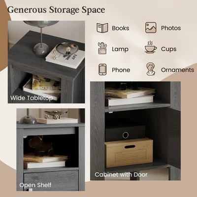 Costway Nightstand Compact Side End Sofa Table With Open Shelf & Cabinet Dark Grey Oak/Walnut 7 Costway Nightstand Compact Side End Sofa Table With Open Shelf & Cabinet Dark Grey Oak/Walnut - Image 7