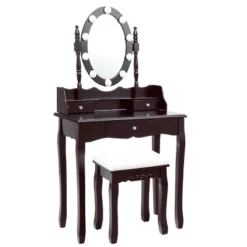 Tangkula Mirrored Vanity Table Set Lighted Makeup Dresser W/ Drawers -DreamNest Store GUEST fcb333db 8c89 4ccc b0de a09700adbe80