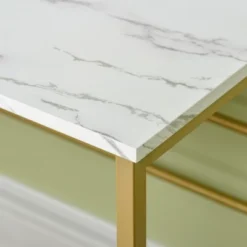 HOMCOM Modern Vanity Makeup Desk With Mirror, Dressing Table With Open Storage, Faux Marble Finish And Steel Frame For Bedroom, White And Gold -DreamNest Store GUEST fd0ab273 78bb 47d2 bba6 f69ea416a3f4