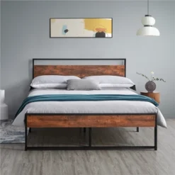 Yaheetech Rustic Metal Platform Bed With Wooden Headboard And Footboard 8 Yaheetech Rustic Metal Platform Bed With Wooden Headboard And Footboard -DreamNest Store GUEST ff53987e 1981 49ad 812b 926e554364a8